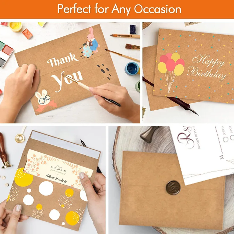 500Pcs/Lot Blank kraft paper envelope Bag Thickened Self-adhesive Easy to Tear Letter Paper Business Card File Bag