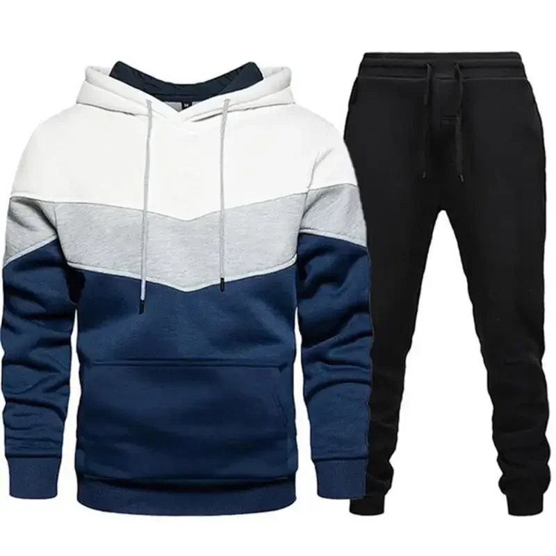 Autumn Mens Long Sleeve Sport Suit Casual Fleece Warm Hoodies + Long Pants 2PCS Suit Pullover Hoodies Sportswear