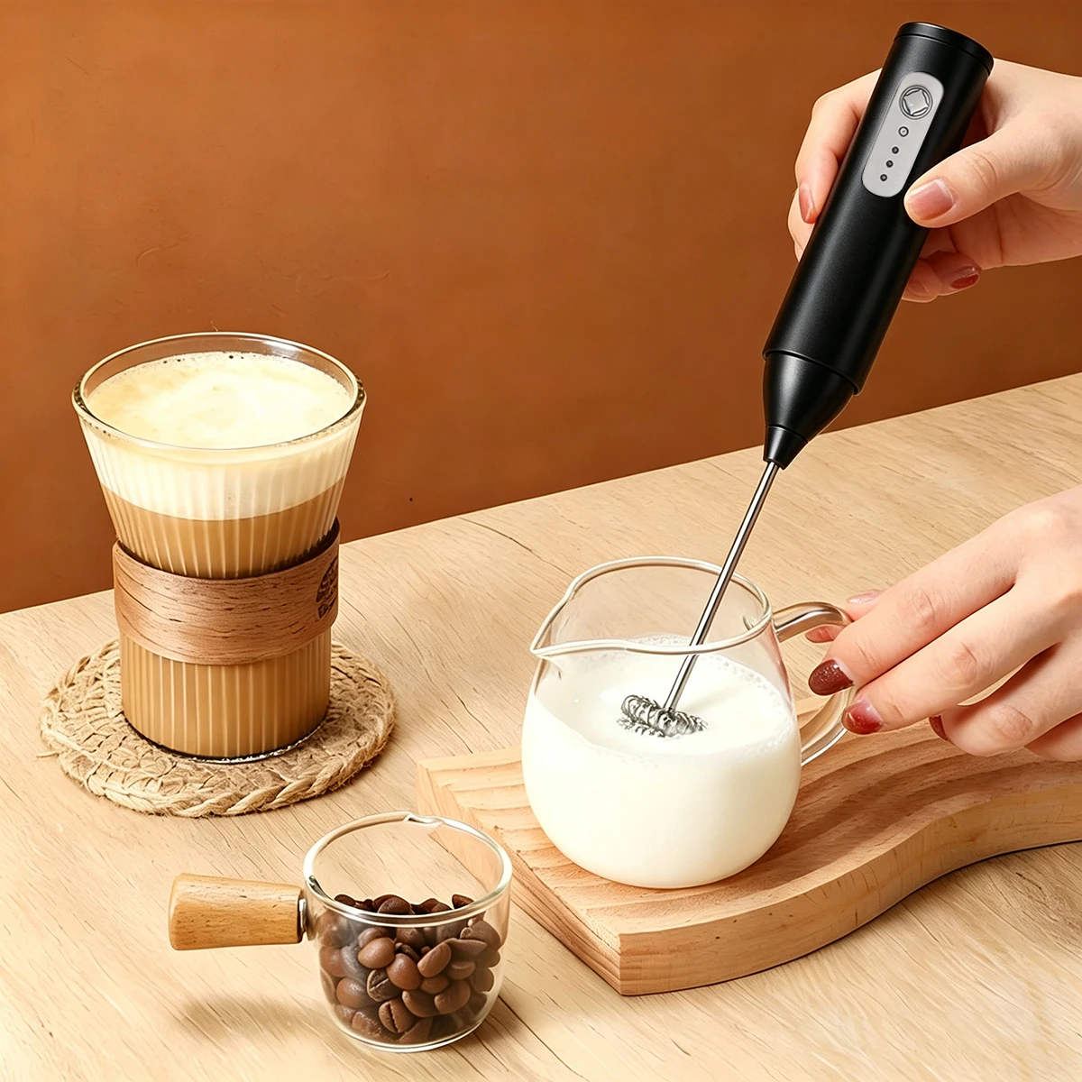 Electric Multifunctional Milk Mixer and Coffee Mixer, 3-speed Manual Mixer, Handheld Egg Mixer, Rechargeable Milk Frother