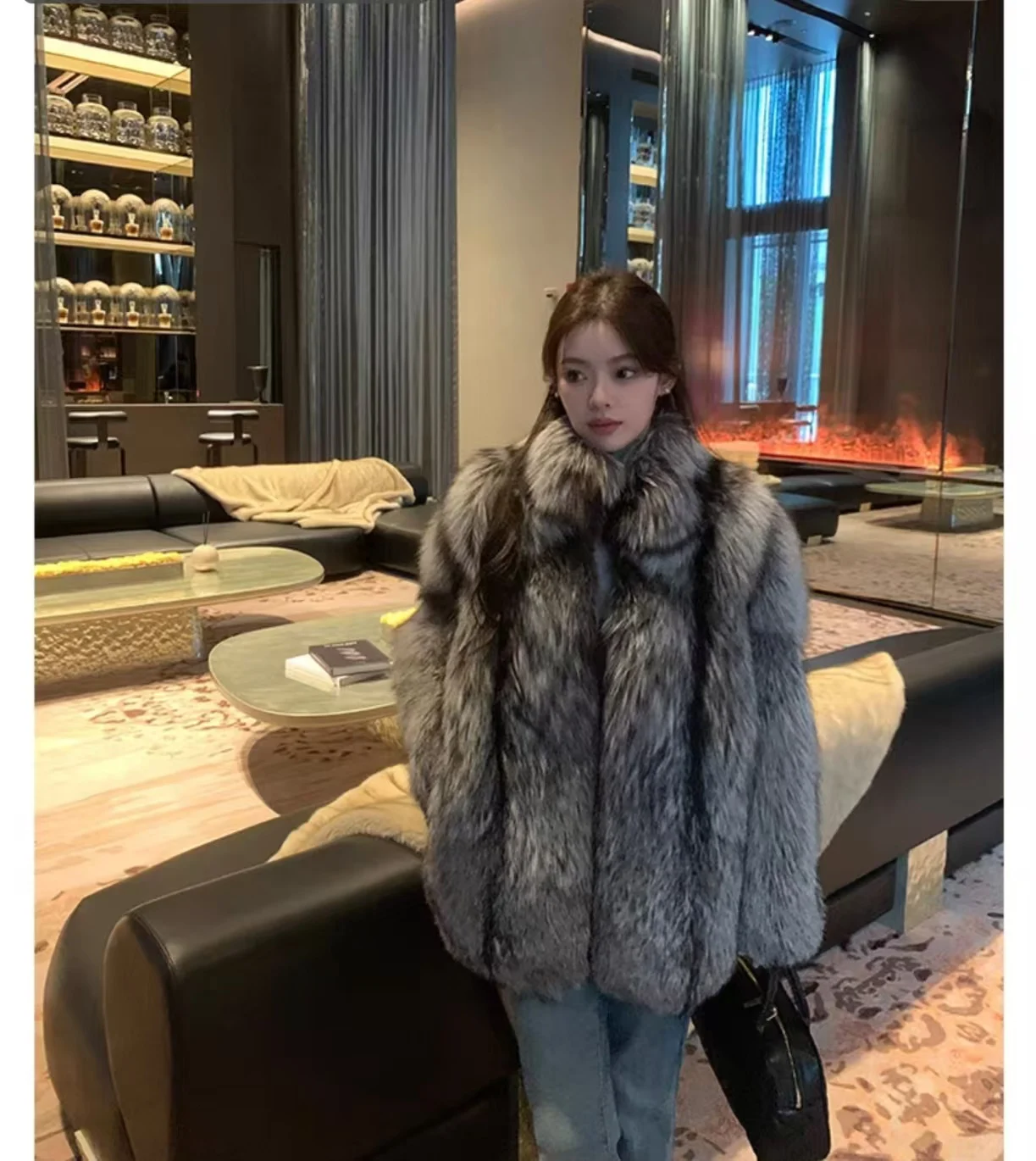 100% Natural Fur Jacket Real Fur Coat Winter Silver Fox Jacket Women's Luxury Fashion Short Jacket 2024