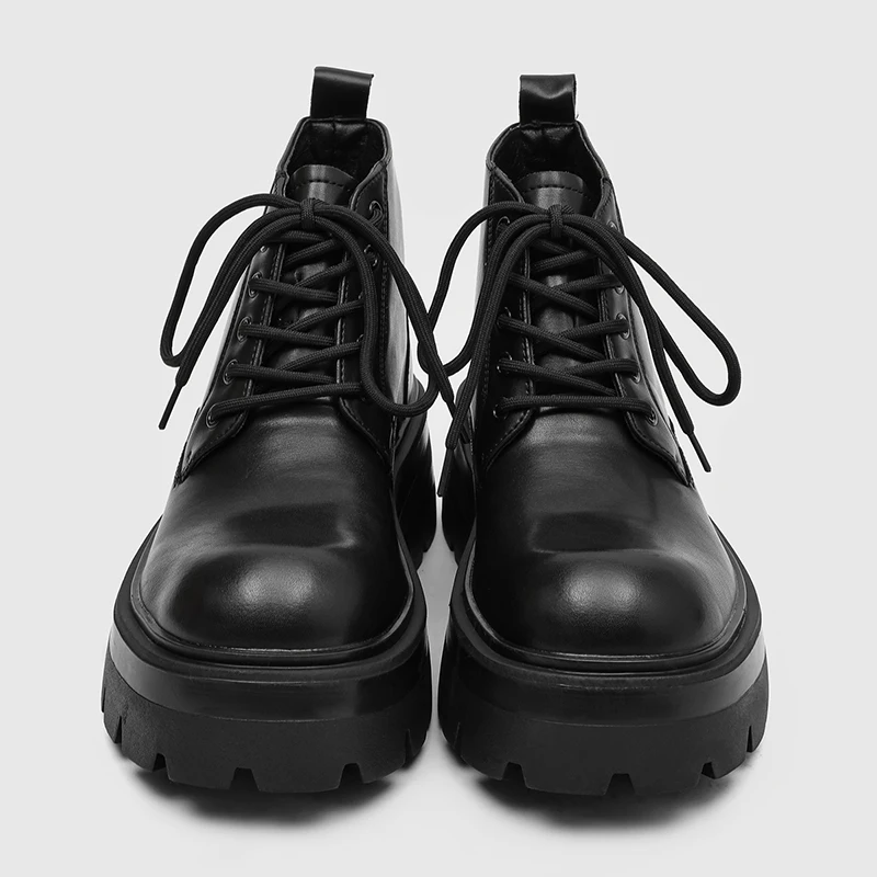 Black Warm Thick Sole Height Increasing New Men Boots High-end Texture Casual European  American Commuting Motorcycle Boots