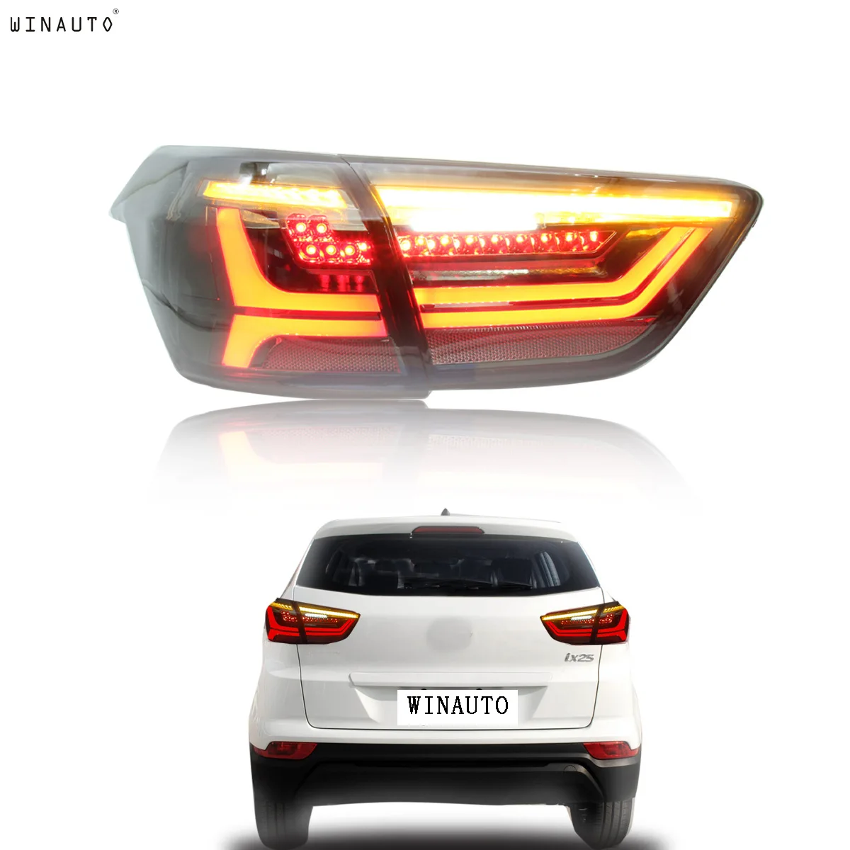 For HY IX25 2015-2020 smoked black LED taillight assembly, brake light, turn signal light