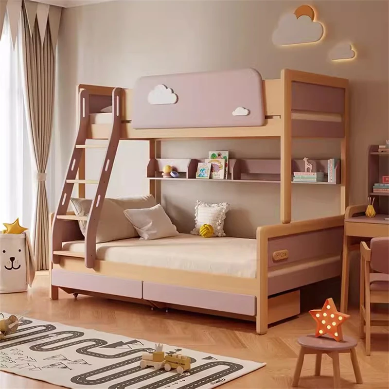 Solid Wooden Bunk beds for boys and girls Double Kids Bedroom Furniture Children Wood Bunk Bed With Stairs For Small Room