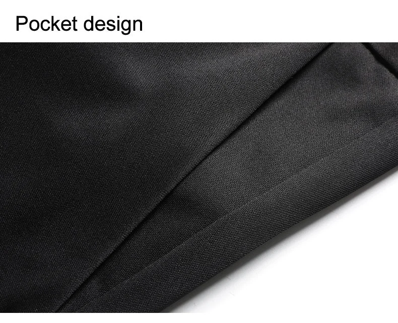 Solid Black Men Comfort Stretch Formal Suit Pants Button Closure Waist Slant Pockets Straight Fit Office Casual Dress Trousers