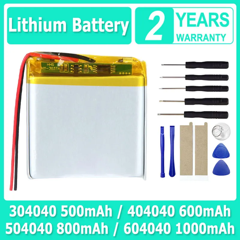 1Pcs Brand-New Lithium Li Polymer Li-ion Rechargeable Battery 304040 404040 504040 604040 For GPS Camera LED 2 Lines Bateria