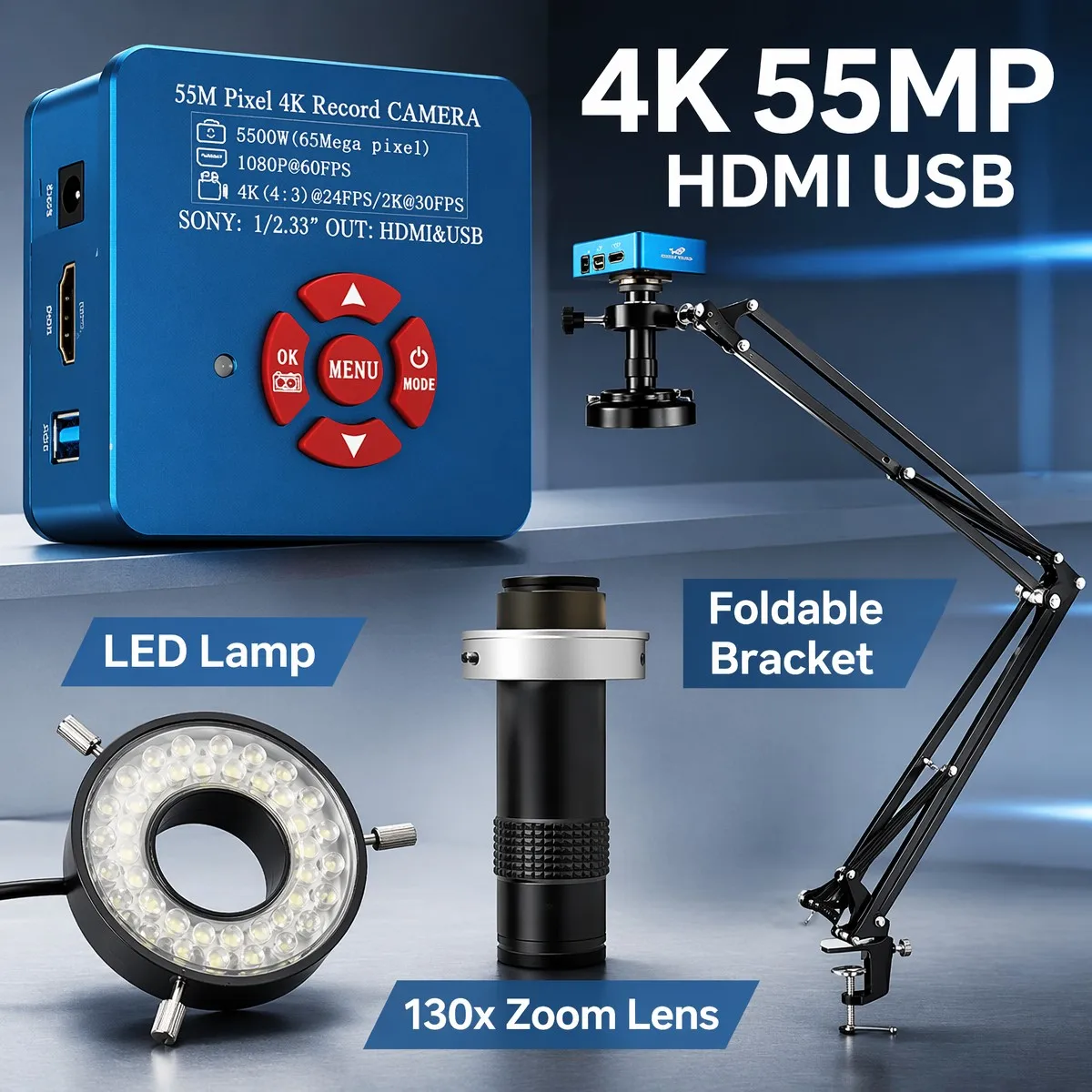 1080P 4K Digital Microscope Full HD Industrial Microscope C-Mount DigitalCamera PCB Welding Mobile Phone Repair Stand Microscope
