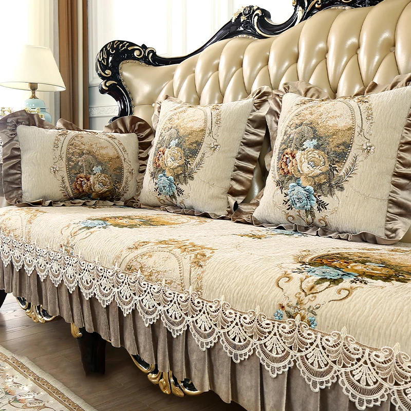 Embroidery Sofa Cover Home Decor Living Room Non-slip Sofa Cushion European Jacquard Seat Slipcover Furniture Protective Cover