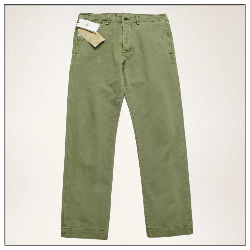 Amekaji-Pantalones rectos de Pony Rrl0.5 Oz para hombre, ropa cálida de color verde militar, estándar cuadrado, otoño e invierno, FSZ