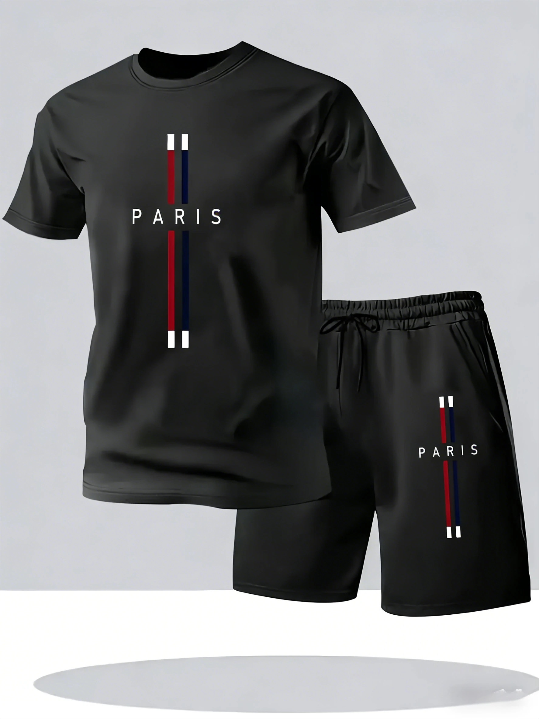 

Men's Fashion Print Casual 2 Piece Set, Crew Neck Short Sleeve T-Shirt & Drawstring Shorts Tracksuit Men's Printed Casual Outfit