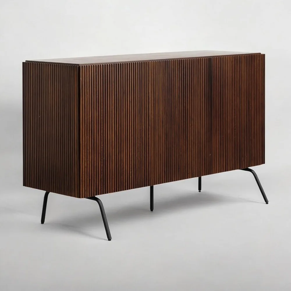 

NTC Veil Modern Sideboard with 3 Doors, Buffet Cabinet with Vertical Groove Design and Metal Legs, Storage Cabinet for Living Ro