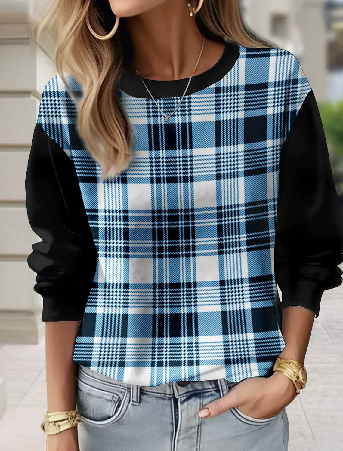 Fashion Plaid Pattern Women Sweatshirts All Season Long Sleeve 3D Printed Steetwear Ladies Sweatshirt 3XL Plus Size Casual Tops