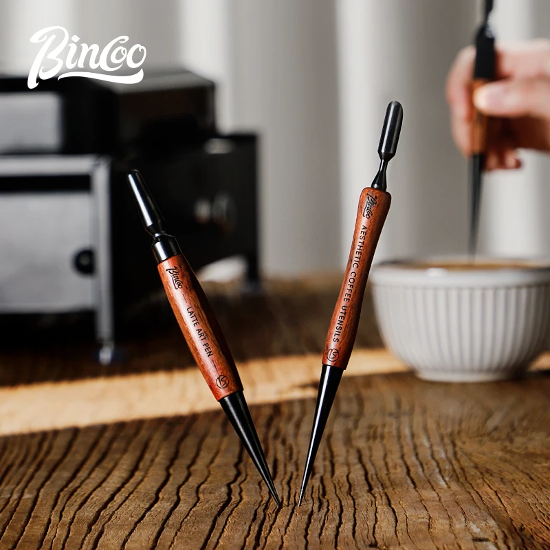 Bincoo Coffee Latte Art Stainless Steel Flower Needle Wooden Handle Bar Tool Espresso Coffee Equipment Latté Art Stick