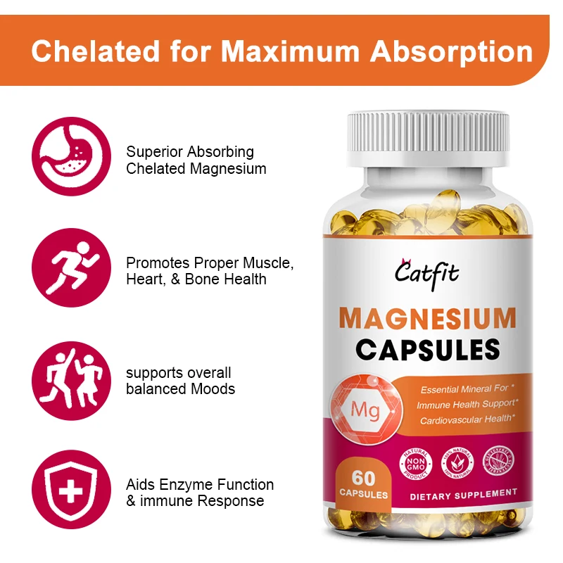 Catfit Glycine Magnesium Capsules Vitamin D B6 Cognitive function calm mood sleep Muscle Recovery Mineral Magnesium Capsules