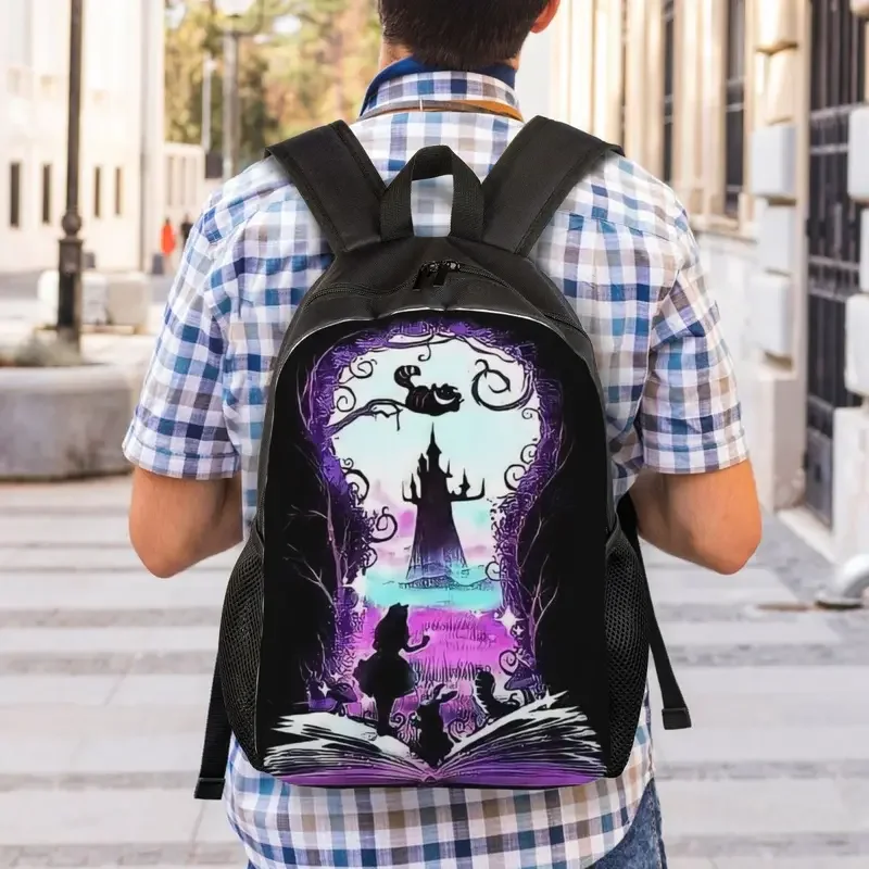 Mochila personalizada con estampado de gato Cheshire para hombre y mujer, bolsa impermeable para escuela, universidad, Alicia en el país de las Maravillas