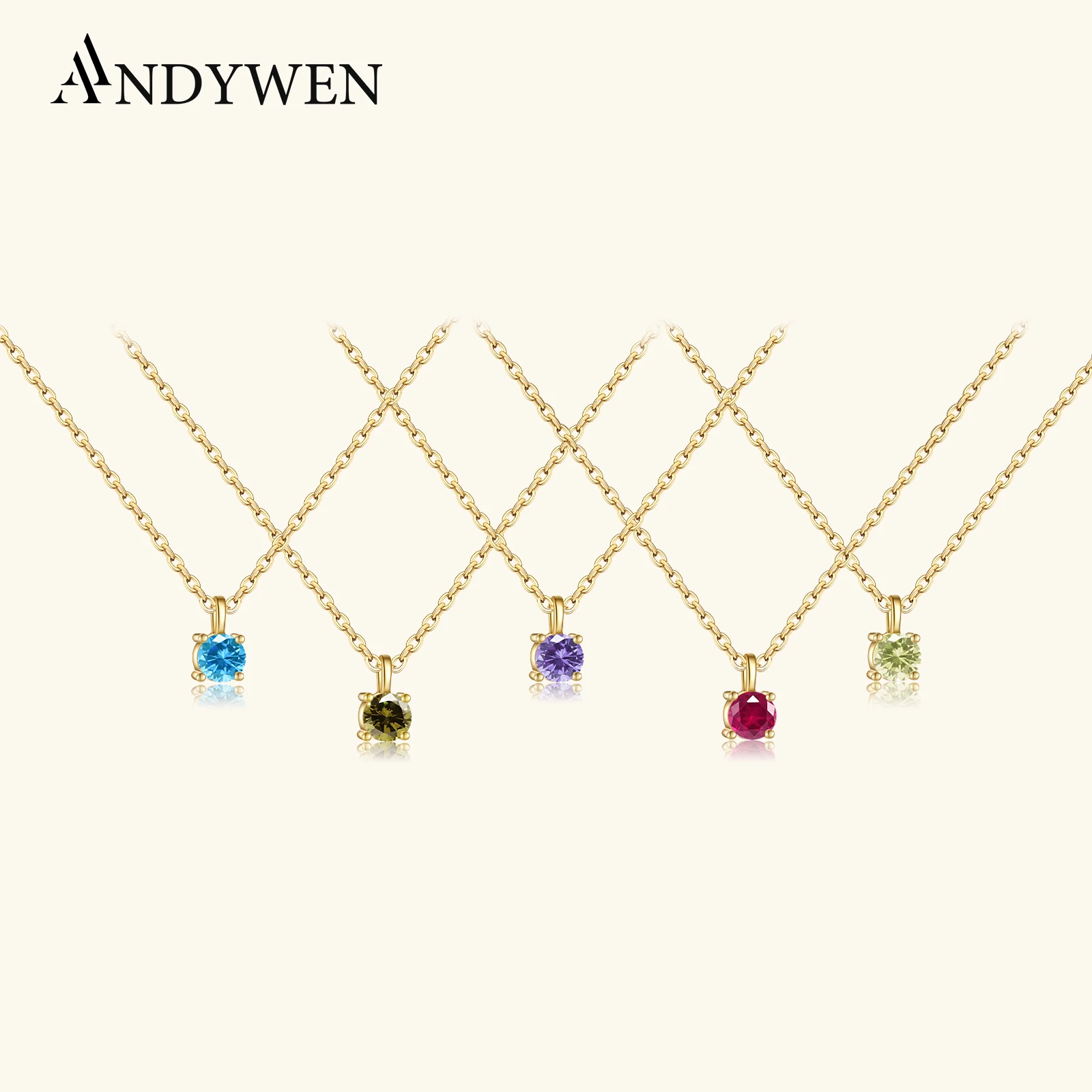 

Женское ожерелье с подвеской ANDYWEN, ожерелье из стерлингового серебра 925 пробы с подвеской золотистого, розового и красного цвета, модные ювелирные украшения с цирконами, чокер с кубическим цирконием