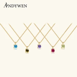 ANDYWEN Winter 925 Sterling Silver Gold Rose Red Charm Pendant Necklace Women Fashion Jewelry Zircon CZ Fine Jewels Choker