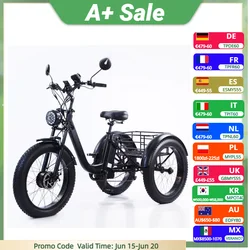 24 Inch Fat Tire Electric Tricycle For Men Adults 750W 15AH Three Wheel Electric Bicycle Snow Mountain Electric Cargo Bike