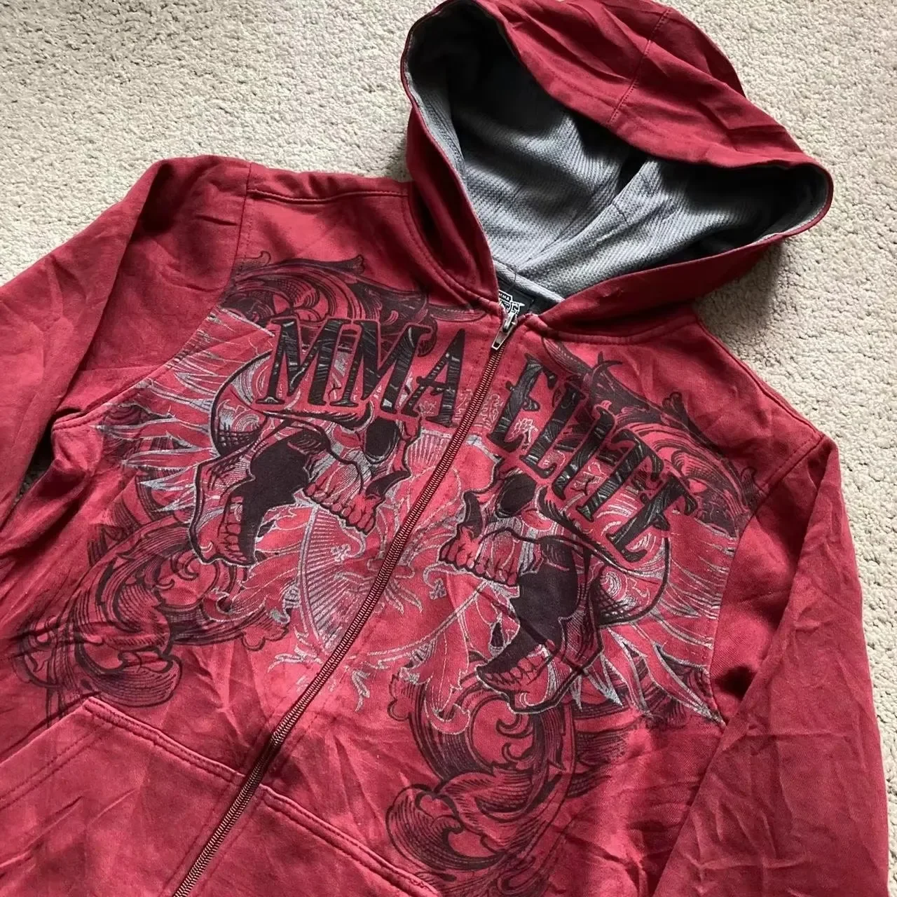 2000S Nieuwe Katoenen Rode Paar Rits Hoodies Vintage Elite Full Zip Hoodie Sweatshirt Maat Skull Snake Rode Y 2K Sweatshirts