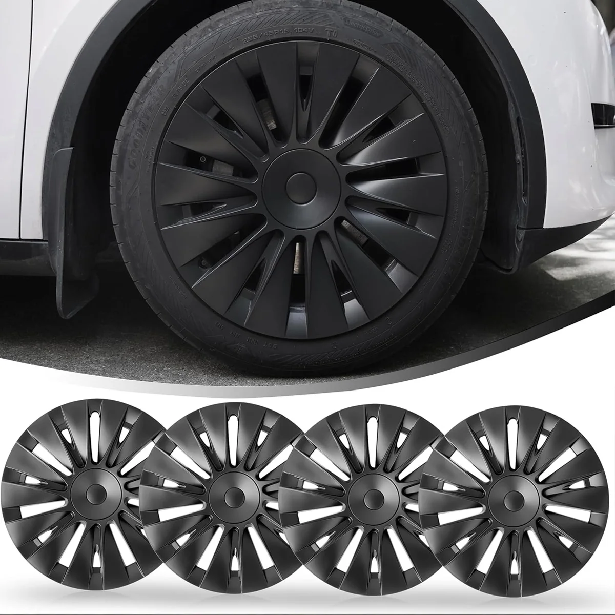 4PCS Is Suitable For Tesla Model Y 2020-2024 19 Inch Wheel Hub Cover Wheel Matte Black Wheel Hub Cover Wheel Replacement Parts