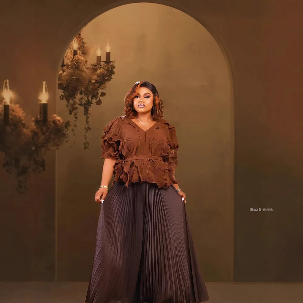 

300 Pound Plus Size Slightly Overweight Women's Suit, Miyake Pleated Irregular Top, Pleated Half Skirt Two-piece Set, Looks Slim