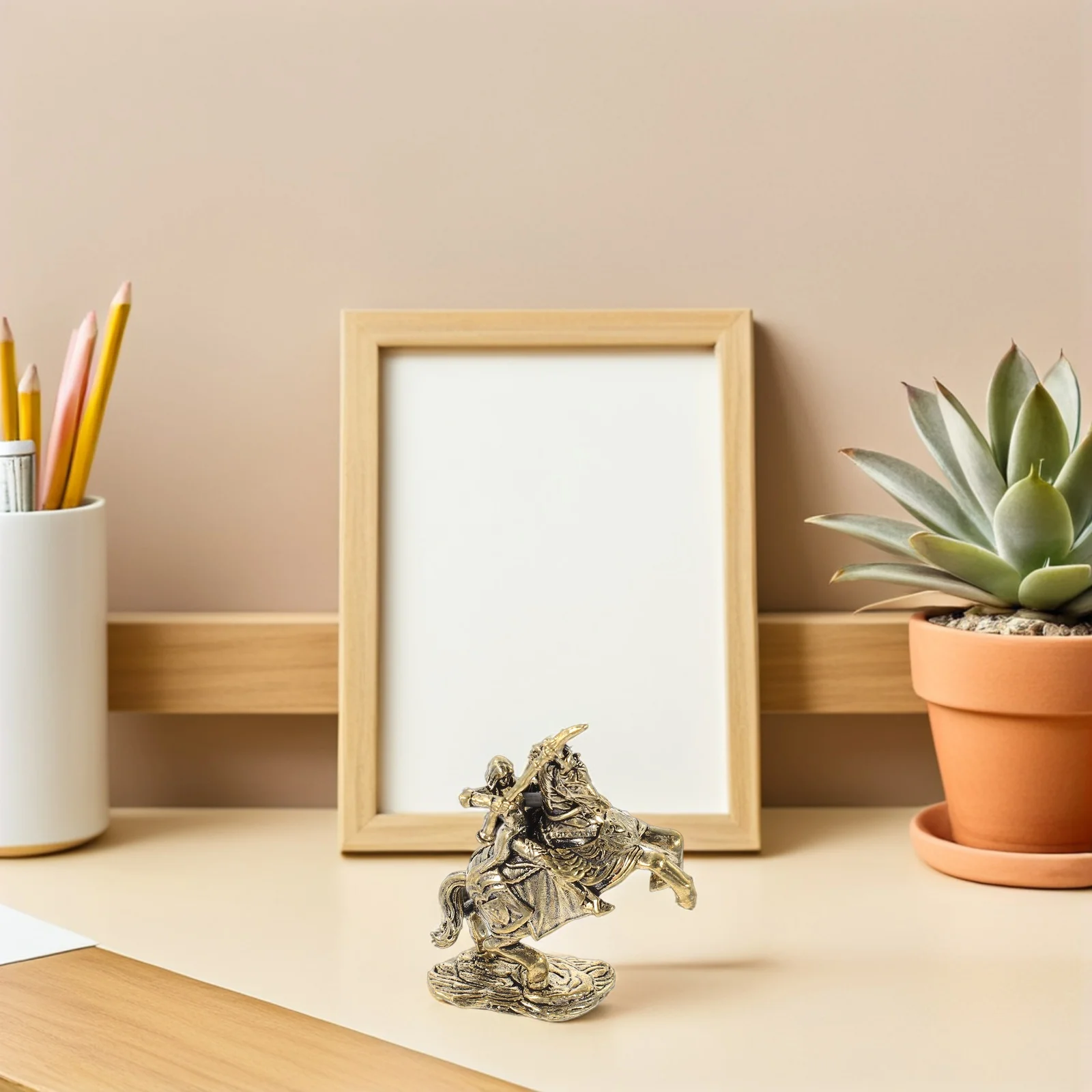 

Brass Knight Riding Horse Ornament Intricate Detailing Polished Surface Small Size Ideal for Bookshelf Desk Horse Rider Figurine