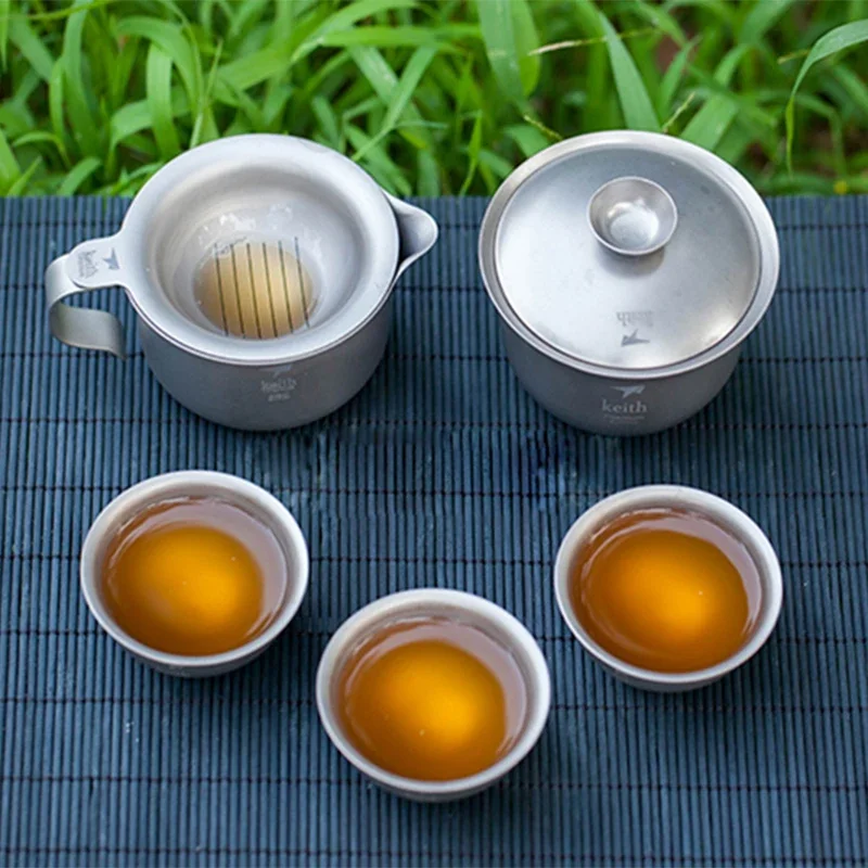 

Keith Titanium Kung Fu Tea Set portable outdoor camping tableware teapot teacup hiking leisure travel tea set