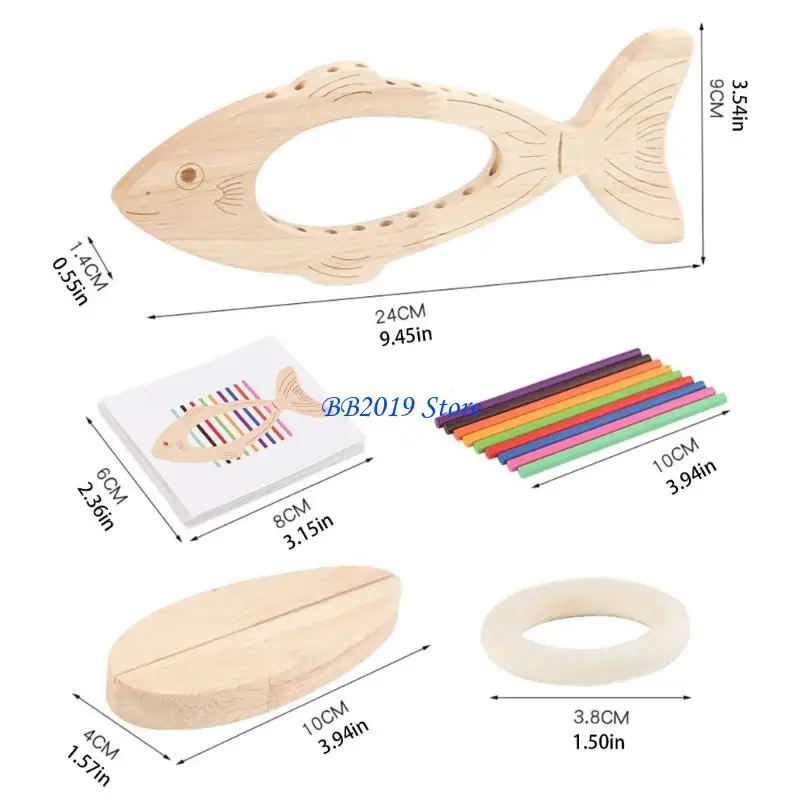 Q0KB Interaktives Fischgräten-Lernspielzeug aus Holz zum Üben der Farbabstimmung und zur Entwicklung der Feinmotorik bei