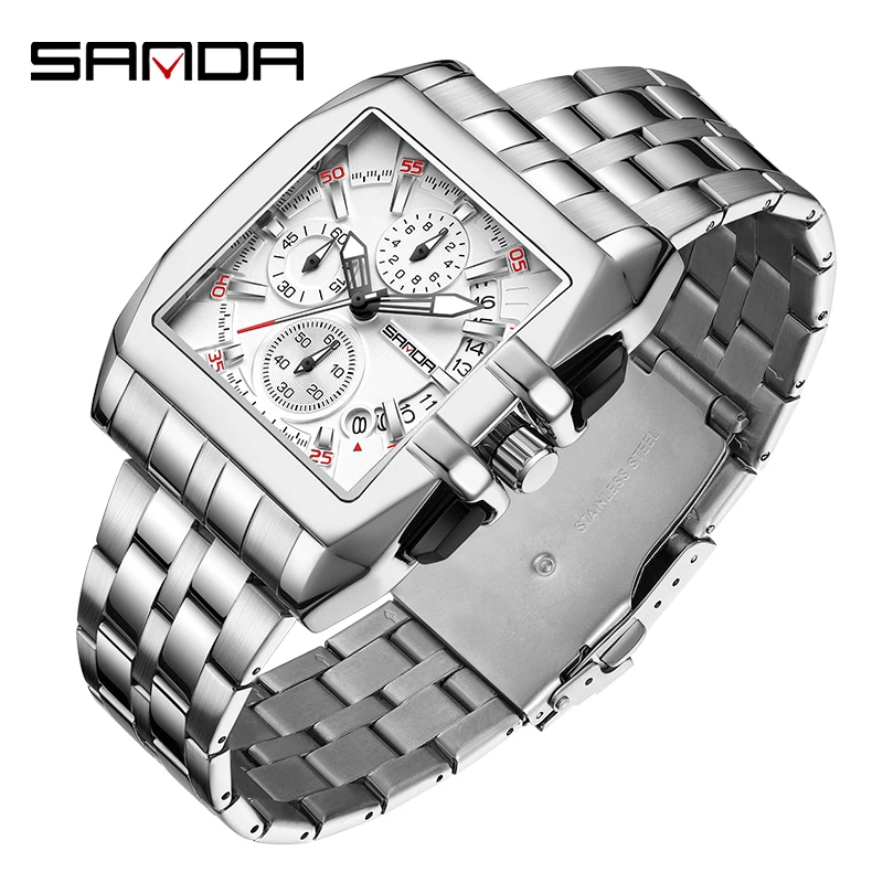 

Fashion Sanda Top Luxury Man Six-needle Quartz Movement Waterproof Date Full Stainless Steel Strap Business Watch Reloj