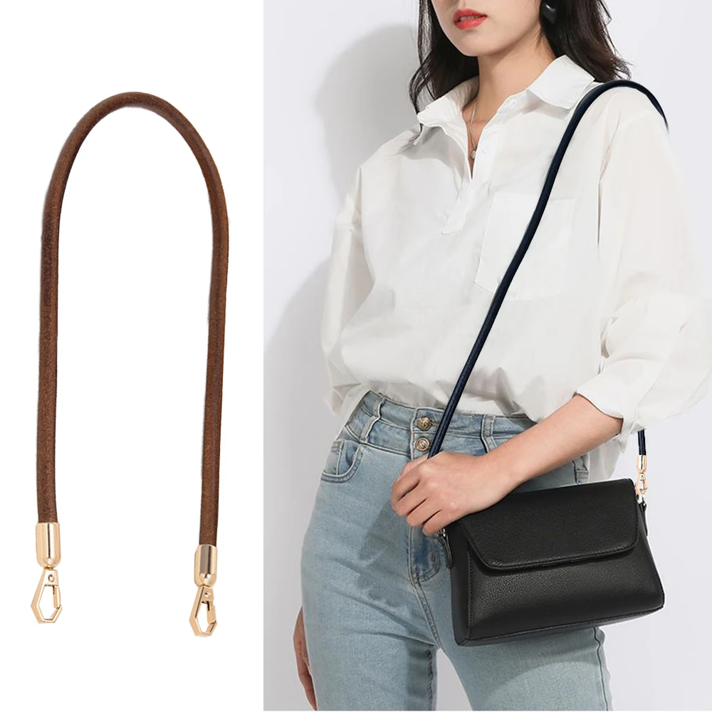 Vintage Leather Bag Strap Shoulder Wrapping Tape Bag Handle Belt Strap DIY Bag Accessories With Alloy Buckle Soft Black Fashion