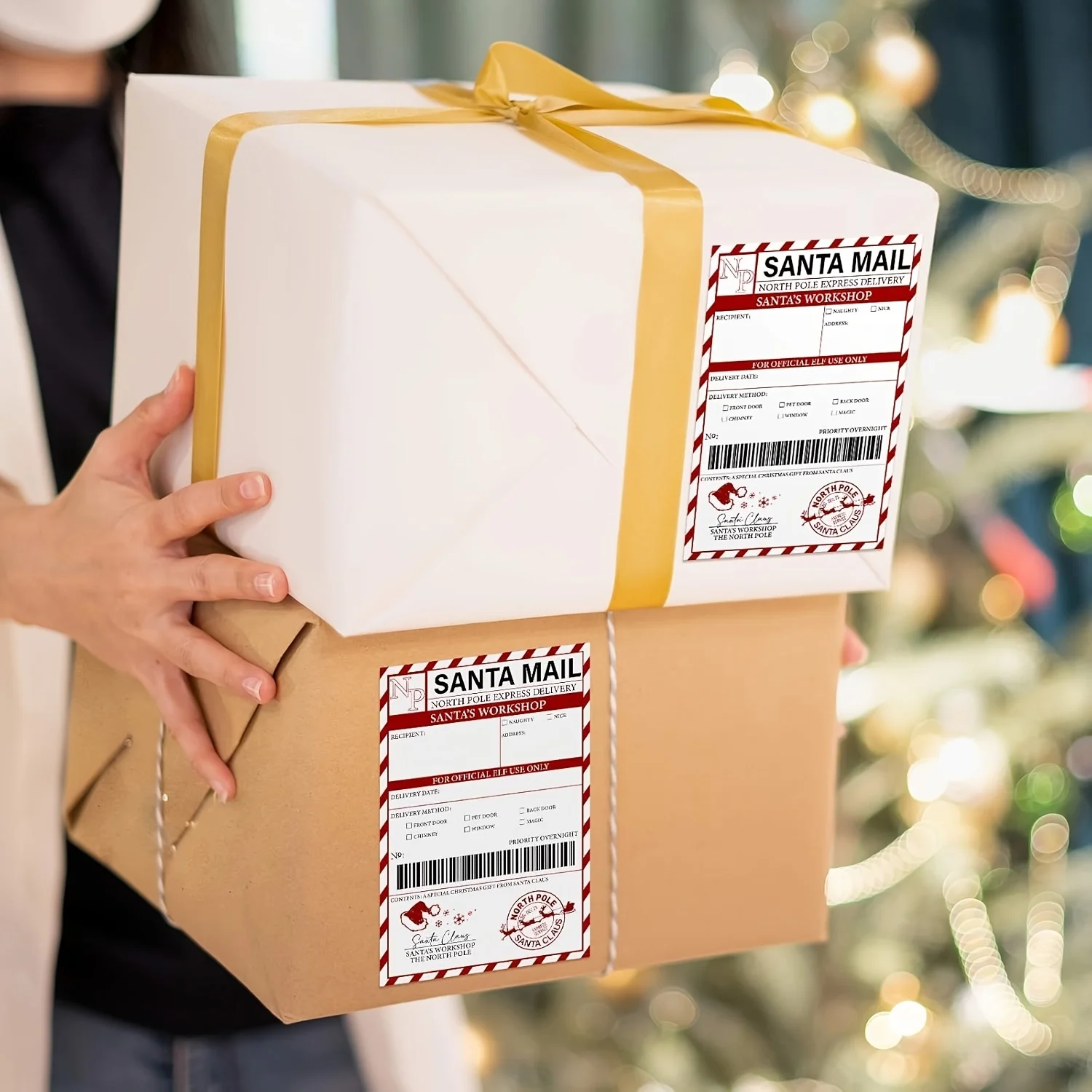 20 قطعة/الحزمة، ملصقات ملصقات شحن سانتا كلوز، علامات البريد السريع سانتا إلف، مساحة كتابة كافية لتخصيص كل هدية #3