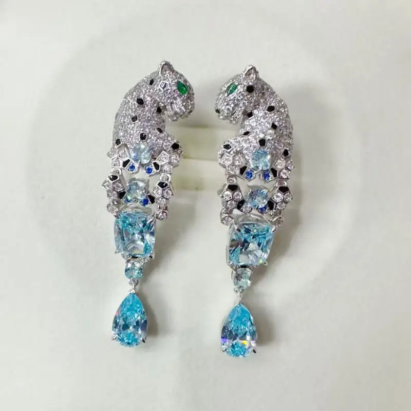 Luxury Sterling Silver Jewelry Set Leopard Design Earrings And Necklace Elegant Accessory for Women