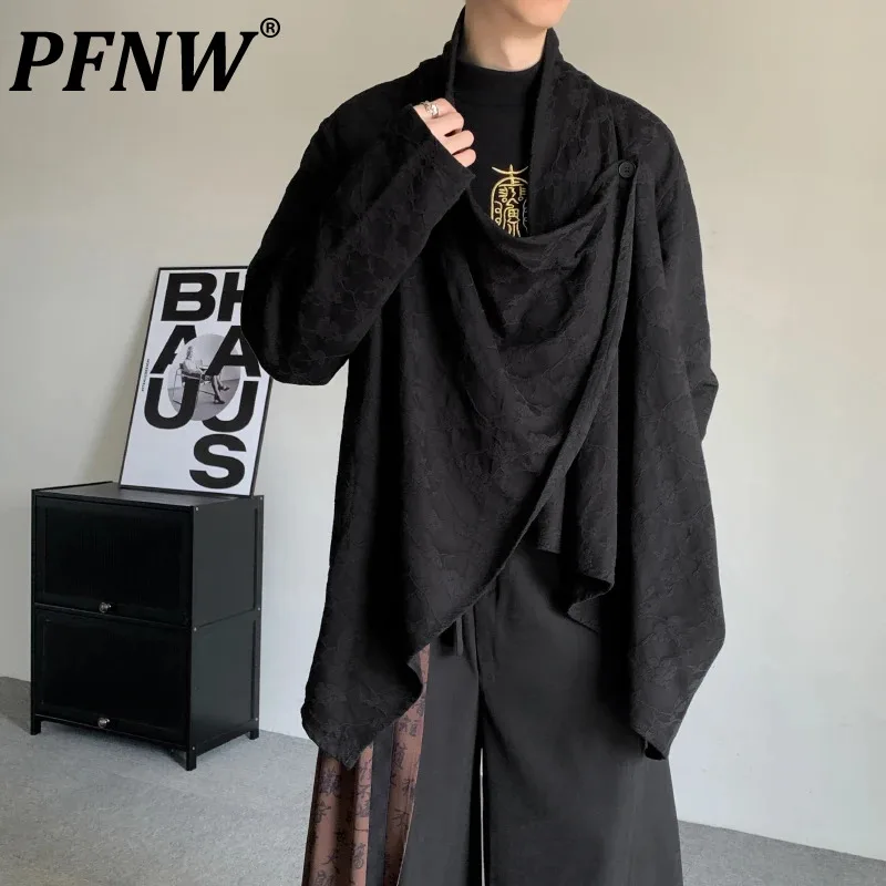 

PFNW Men's Shirts Autumn New Cloak Japanese Style Dark Flower Embroidered Daopao Shirt Irregular Coat Tide Chic Top 12Z6390