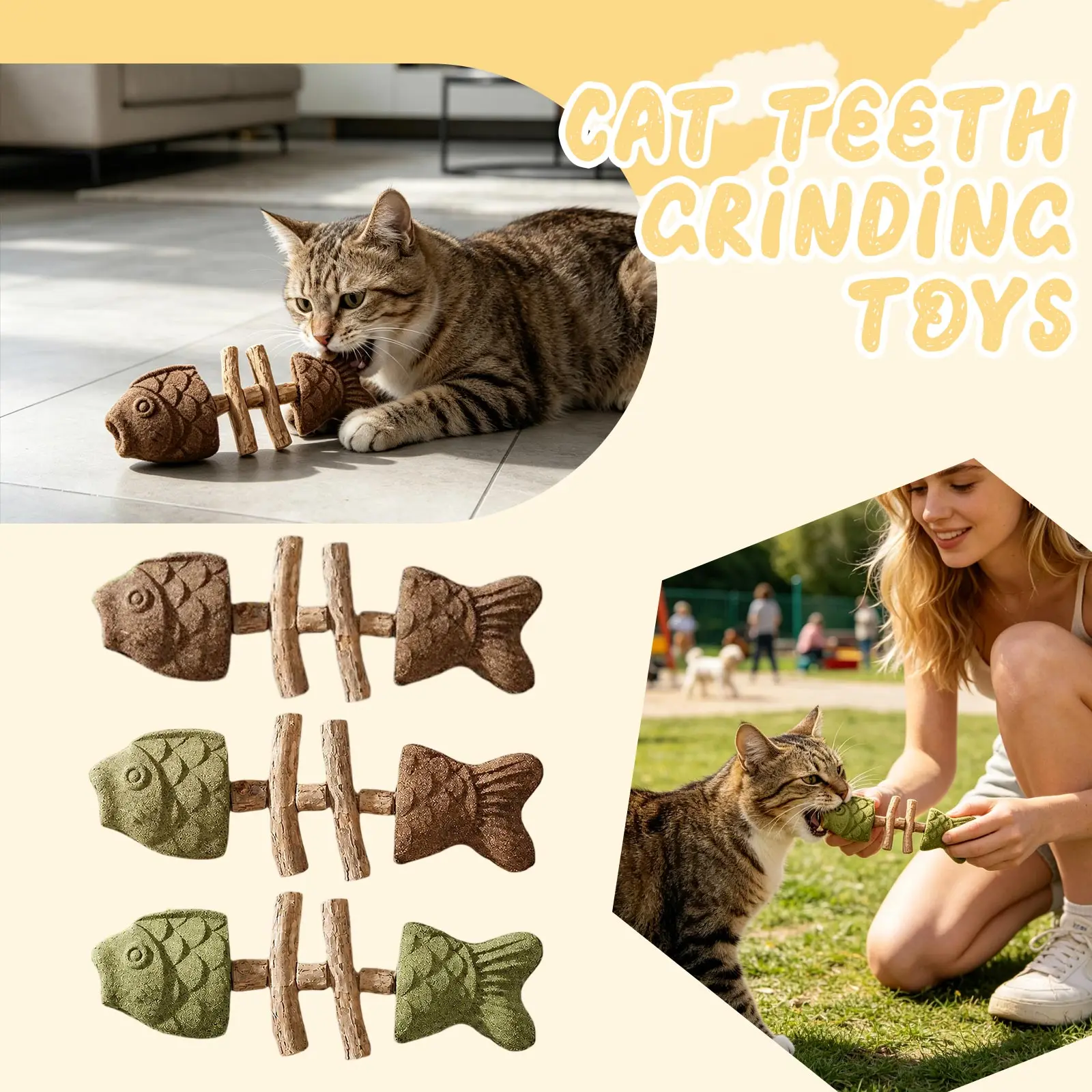 3pcs Toy Fish Bone Catnip Mint Chew Stick Dental Health Chew Toy for Cats, Bite-Resistant Fishbone Stick Toy