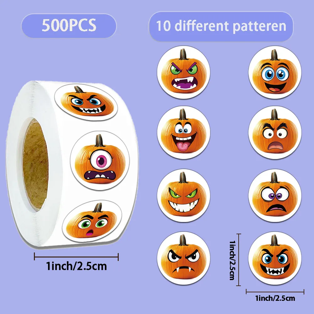 500PCS Creative Halloween Pumpkin Roll Sticker Helmet Decoration DIY Water Cup Phone Case Personalized Stickers