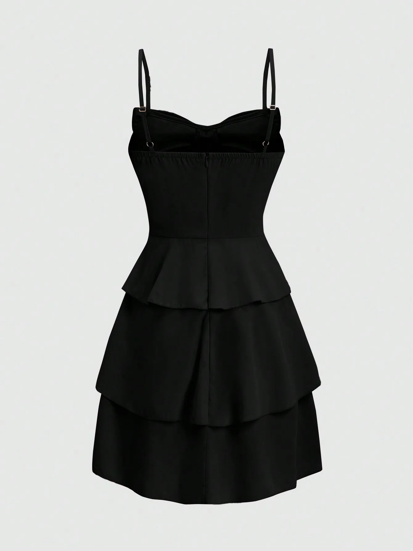 Vestido suspensor de arco feminino, cintura cinched, borda plissada de três camadas, elegante