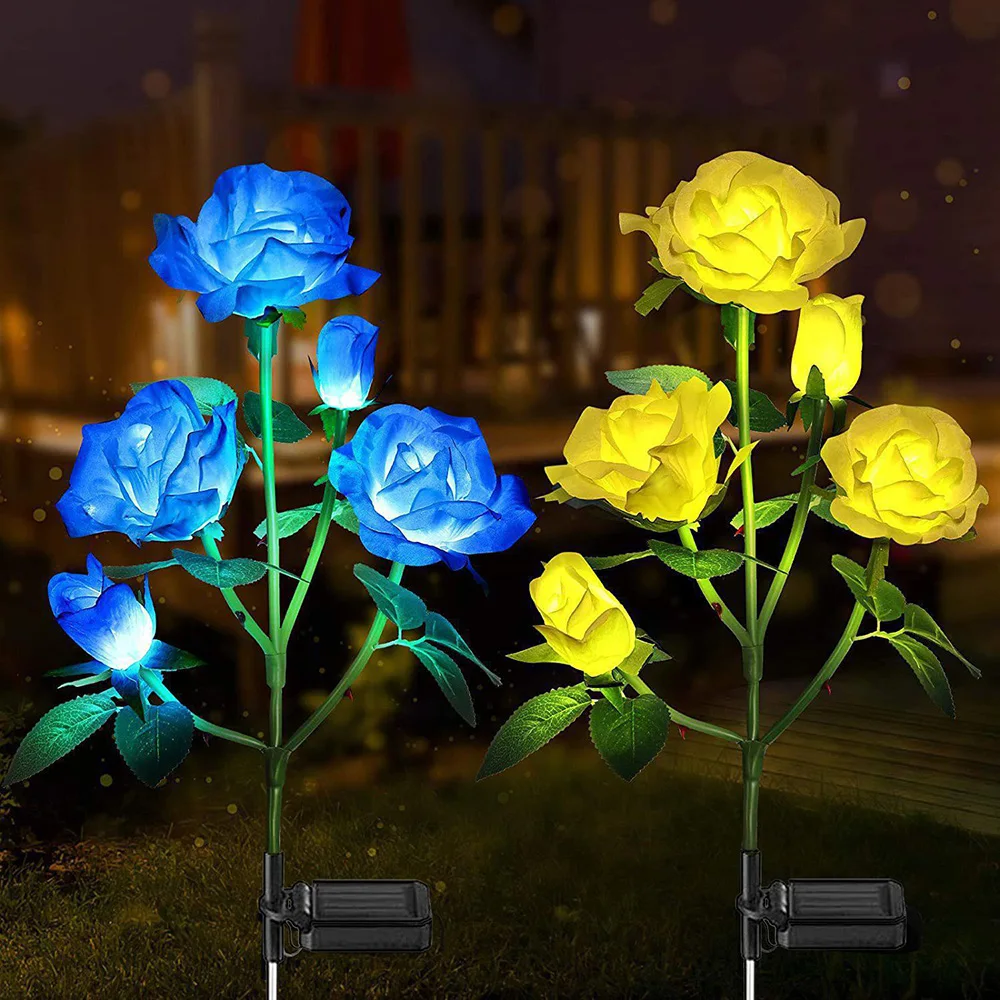 5 Head LED Solar Rose Lights Simulated Flower Lights Rose Flower Lawn Lamp Night Lamp Landscape Garden Home Decoration Flowers