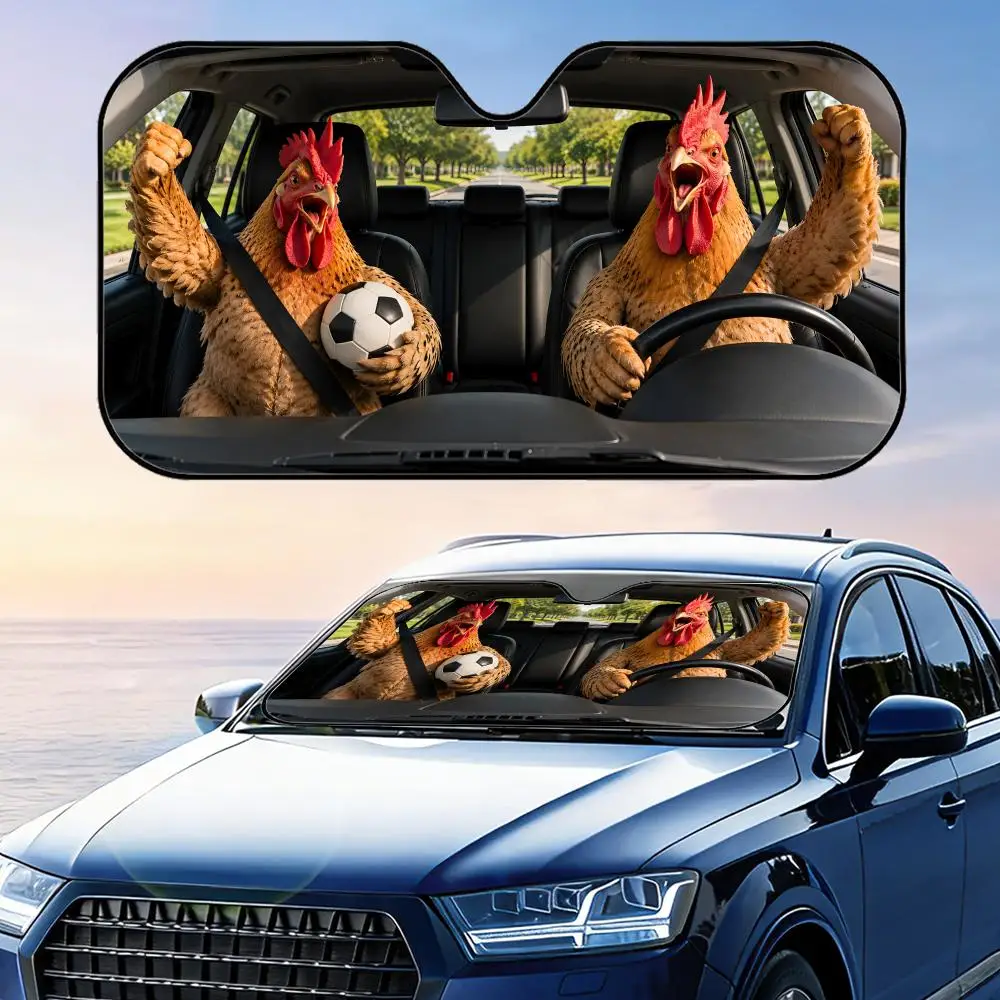 

Rooster Soccer Party Sun Visor Car Front Windshield Sun Shade Foldable Reflective UV Protection Heat Insulation Cover