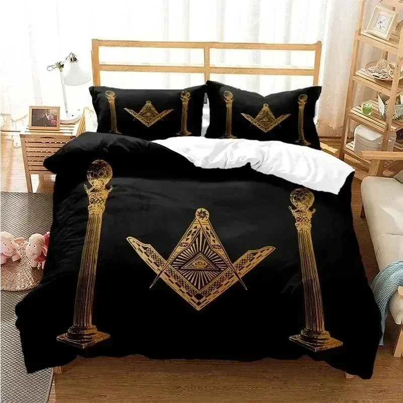 Masonic Freemason Illuminati Bedding Set Boys Girls Twin Queen Size Duvet Cover Pillowcase Bed Adult Fashion Home Textileextile