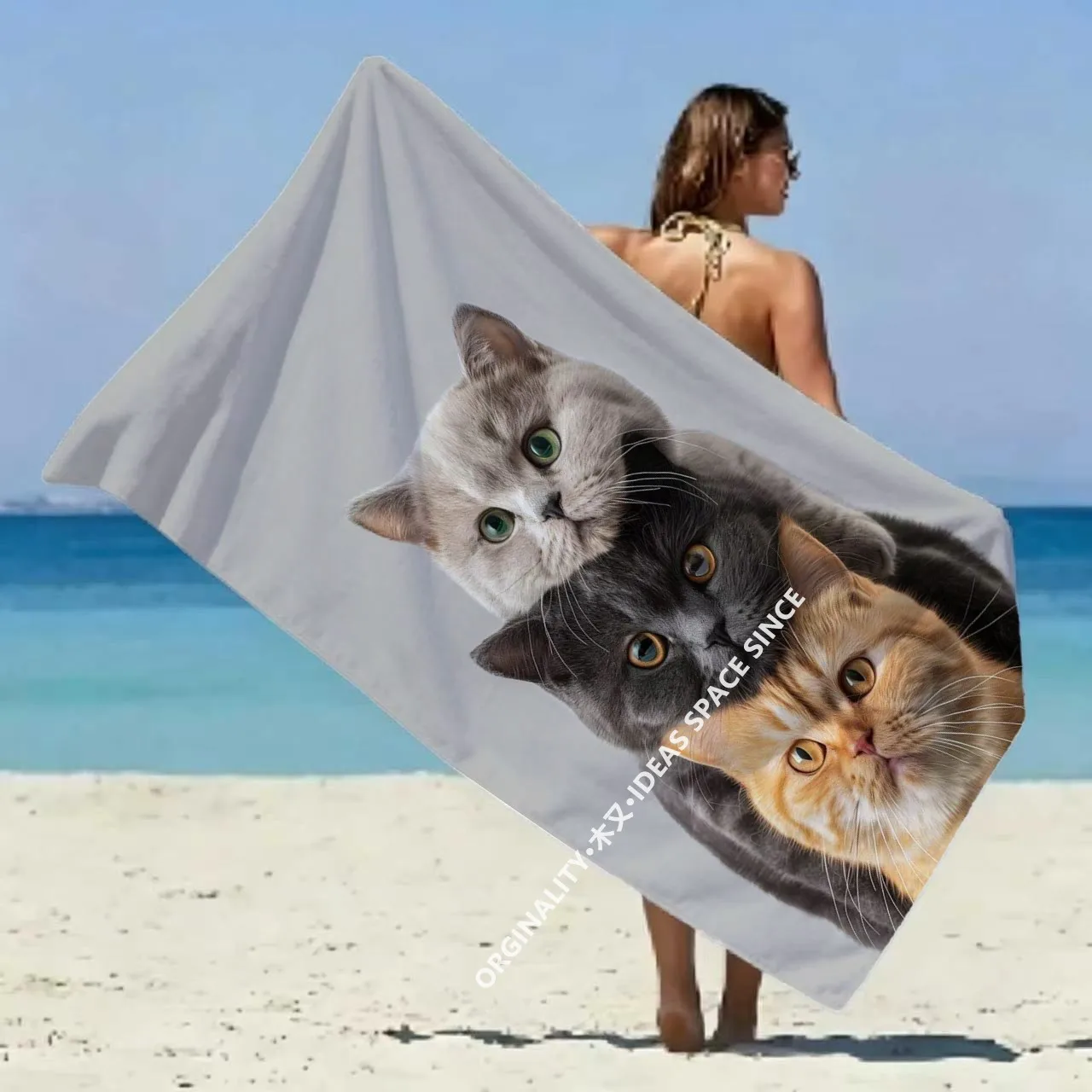 Stacked Cute Cats Beach Towel Patterned Sunscreen And Windproof Suitable For Swimming Pool Camping Travel