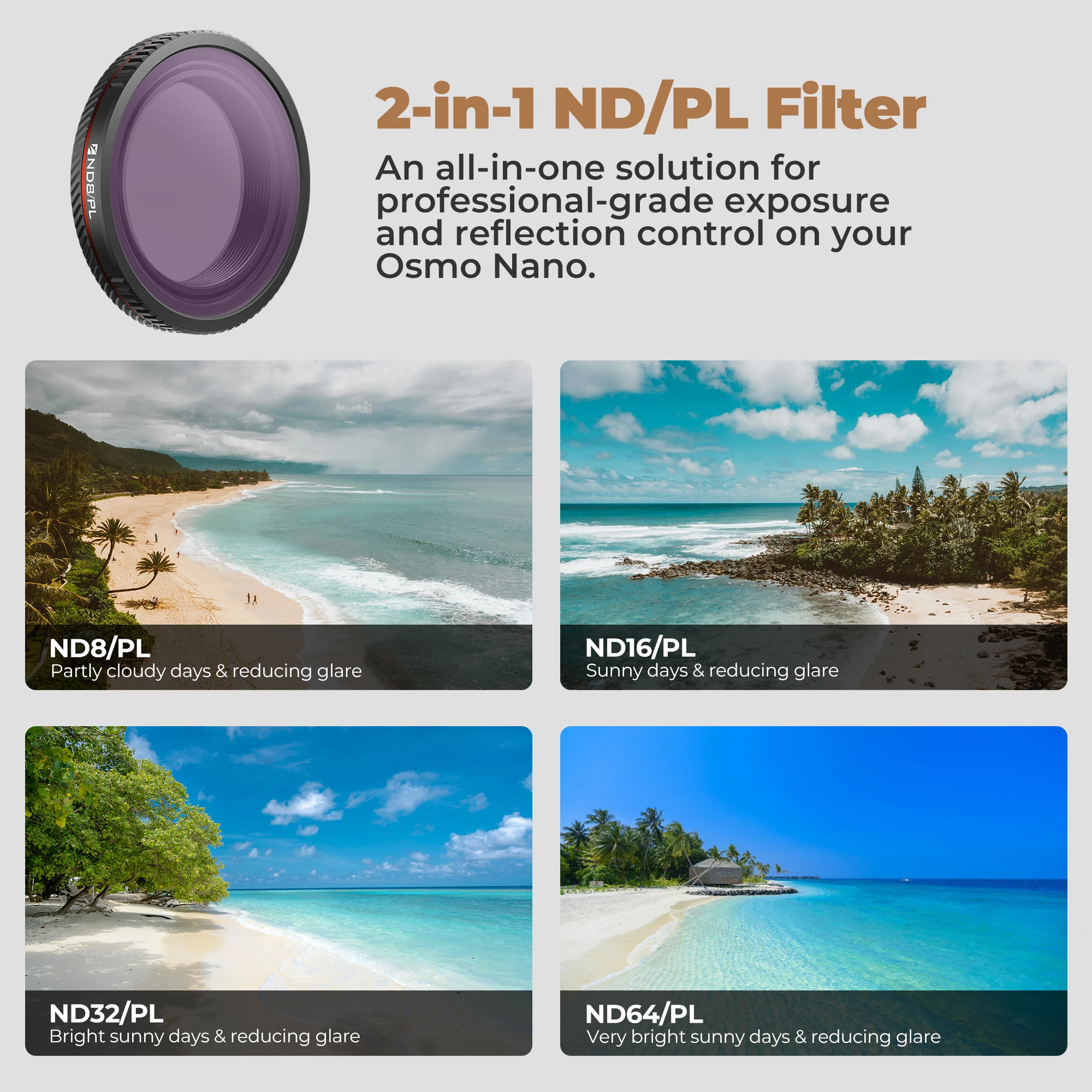 Freewell 4 Packs ND/PL Filters ND8/PL,ND16/PL,ND32/PL and ND64/PL Filter, Designed To Fit Your DJI Osmo Nano Camera Accessories