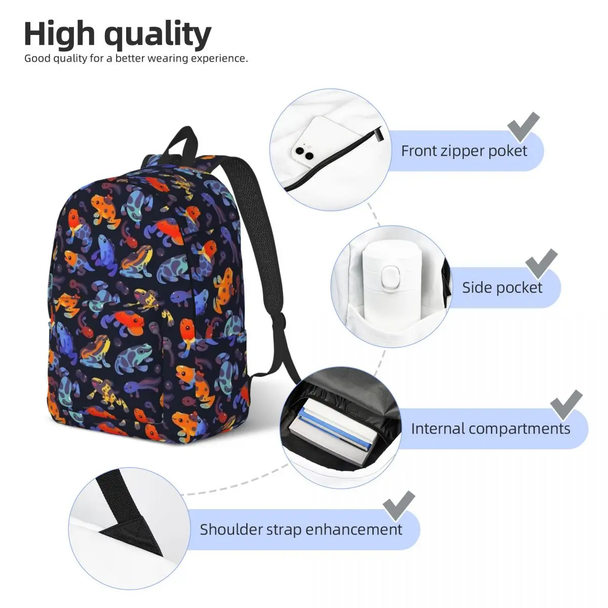 Poison Dart Frogs Mochila para Jardim de Infância, Escola Primária, Mochila Infantil, Presente para Meninos e Meninas