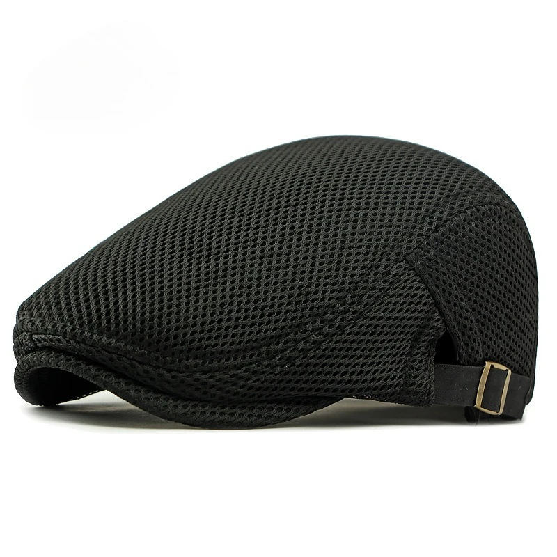 Neutral Summer Thin Mesh Beret Retro Breathable Hollow Solid Color Duckbill Cap Metal Adjustable With Sun Protection Forward Hat