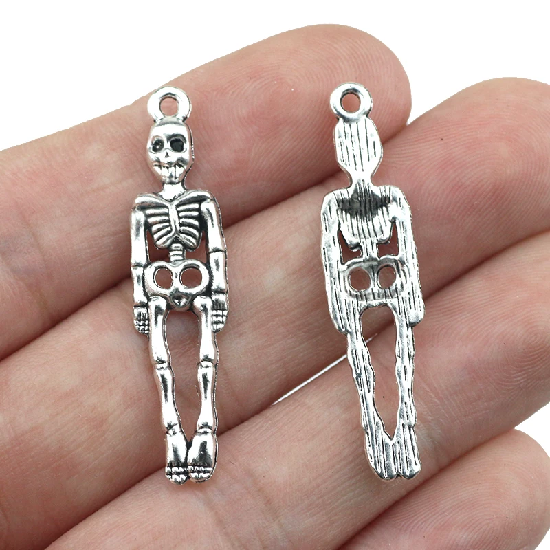 20 Pieces 10*40mm Mixed Alloy Antique Silver Color Skeleton Wicca Charms Bracelet Pendant Accessory For DIY Jewelry Making