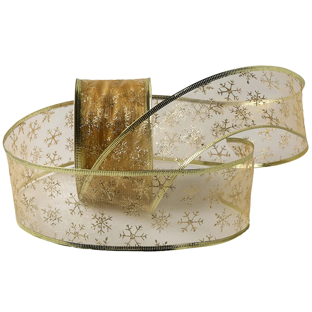 

1 Roll Gold Ribbon Christmas Wrapping Ribbon Snowflake Glitter Band for DIY Craft Gift Box Decoration Xmas Tree Festival Use