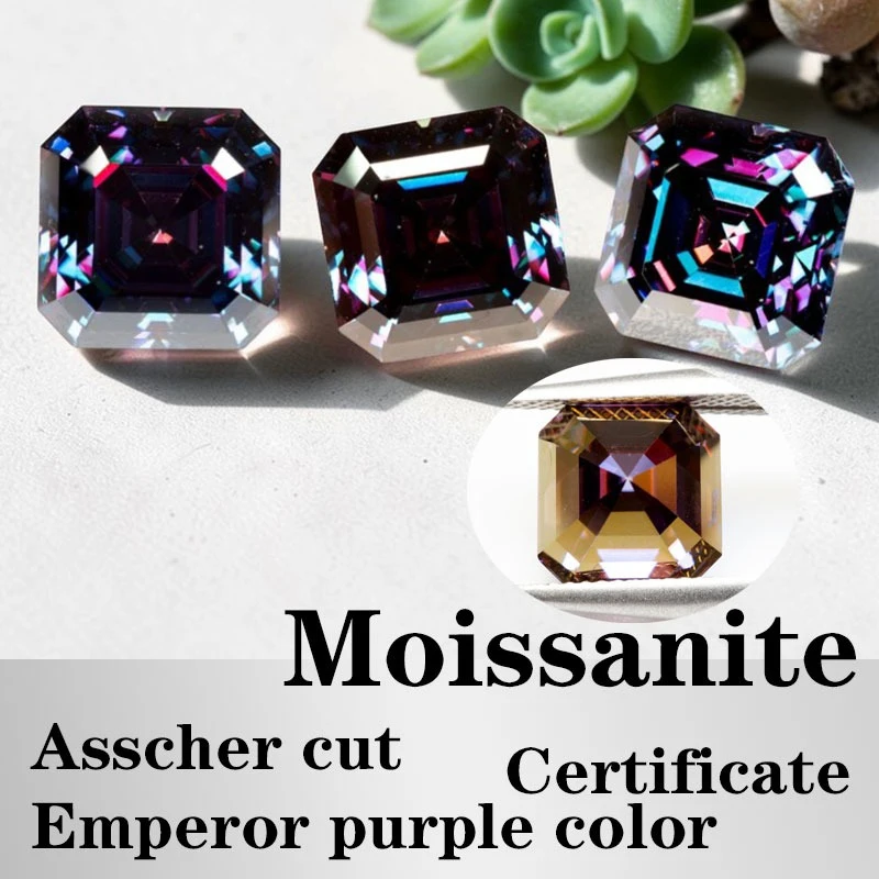 

Moissanite Asscher Cut Emperor Purple Color Certificate Artificial Gemstone VVS1 Wholesale