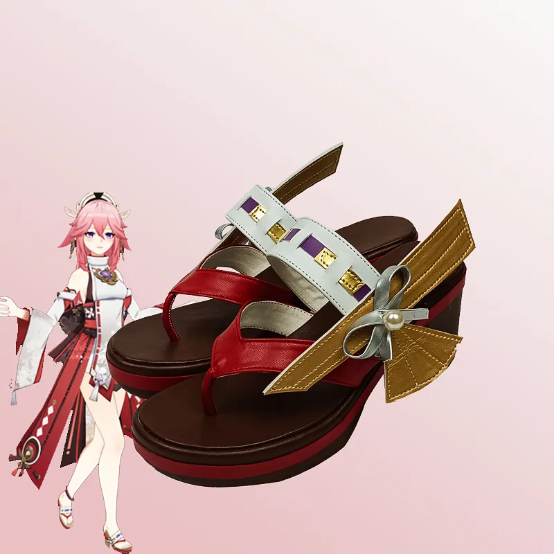 The Genshi Impact Cos Yae Miko Cosplay Japanese style customize Women Height Increase Shoes B