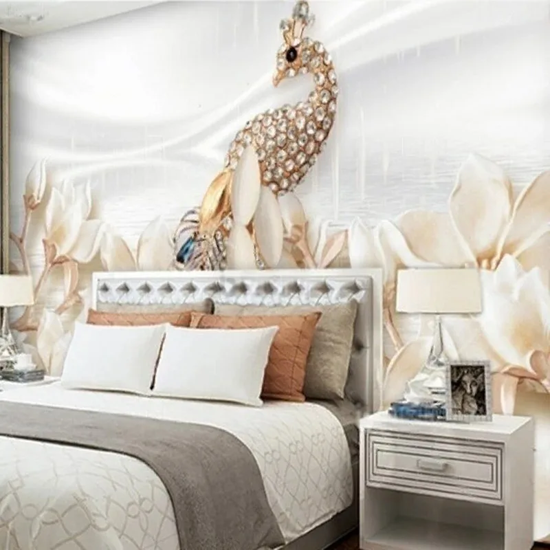 Custom 3D Jewelery Peacock Pattern Wall Mural Home Decor Living Room & Bedroom Wallpaper Wall Art Background Printing