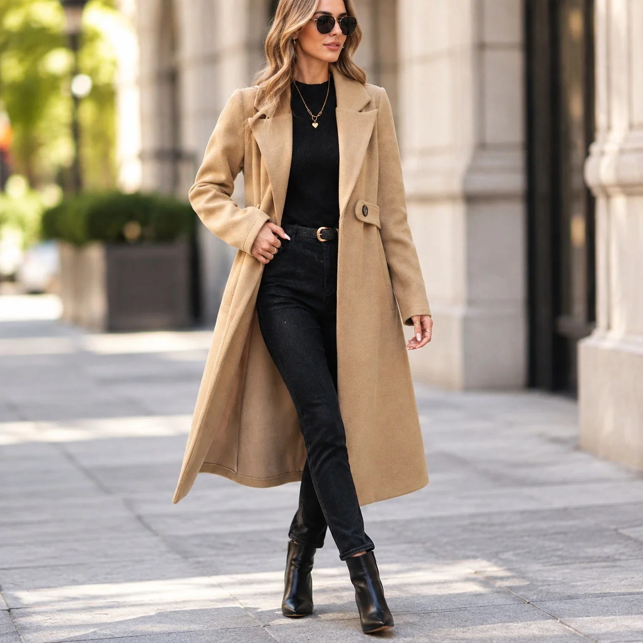 Long Length Pocket Coat Elegant Grace with Business Professional Commuter Style V Neck Long Sleeve Women Elegant Trench Coat