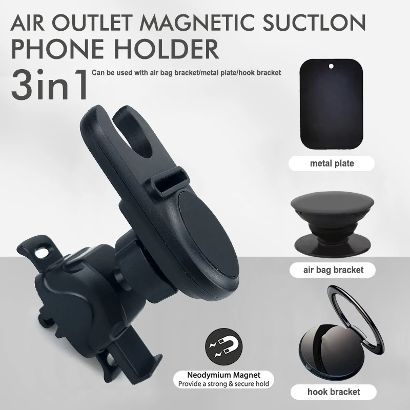 Magnetic Car Phone Holder, Universal Air Vent Magnet Mount, 360° Rotation Hands Free GPS Stand for iPhone Samsung Smartphones