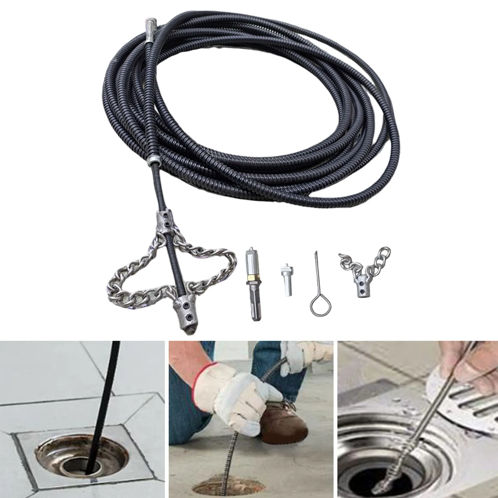 5M Sewer Clearing Tool Artifact Solid Chain Clearing Spring Oil Clogged Pipe Clearing Device Drain Opener Household Drain Clean